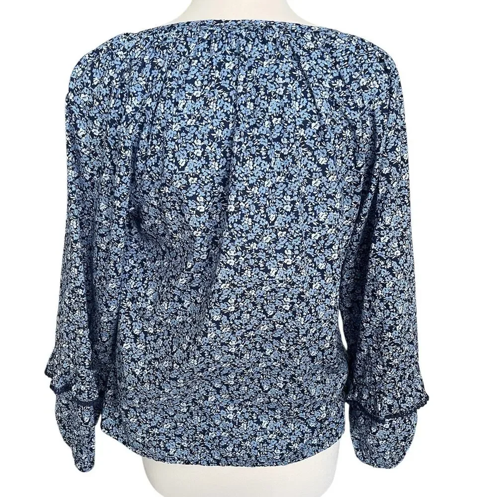 J. Crew Printed Ruffle Peasant Top Boho Lightweight Relaxed Preppy Cottage XS